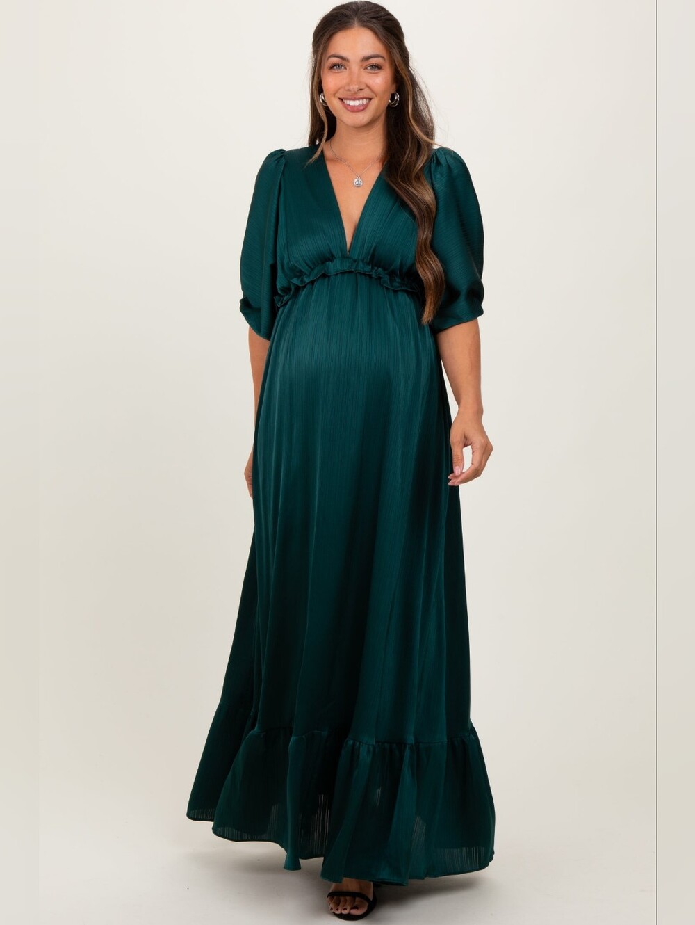 Elegant Deep Green V-Neck Maxi Dress